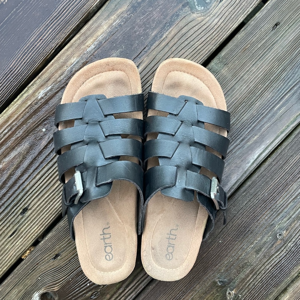 Earth Black Woven Slide Sandals